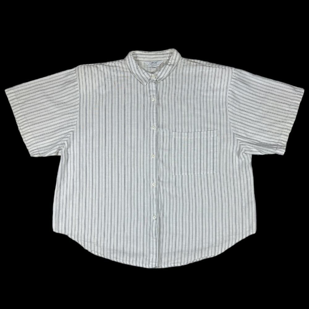 Cherokee Short Sleeve Striped White/Gray Shirt | Size 24